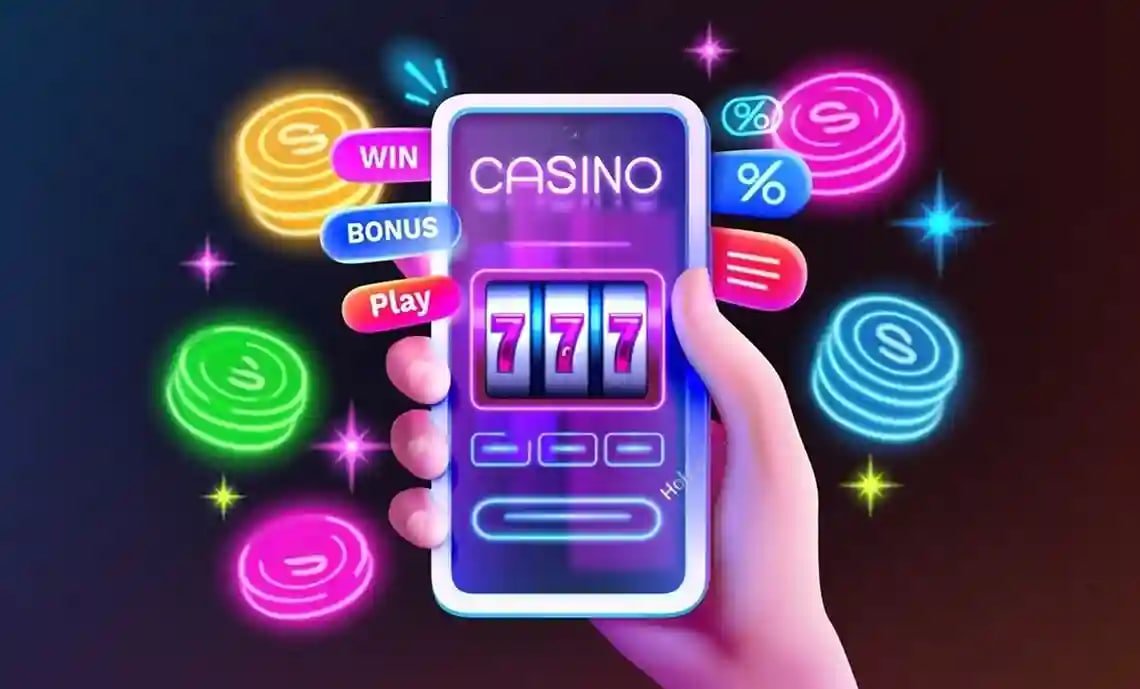 Pemain menggunakan smartphone dengan browser di jaringan 4G menikmati hiburan slot games interaktif